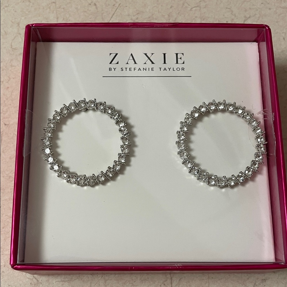 Zaxie Silver Crystal Circle Earrings